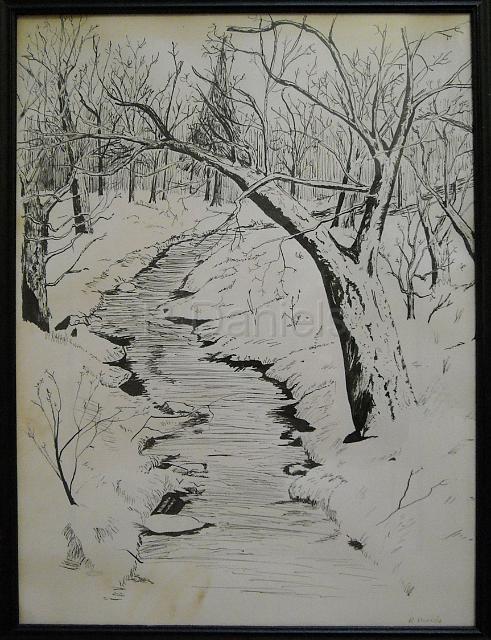 winter brook ink.jpg - Autumn Creek - pen and ink  16"x12"      SOLD